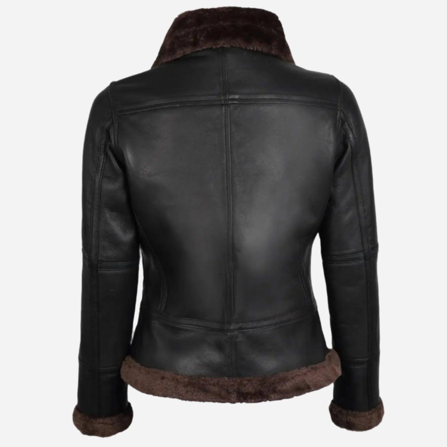 Womens Dark Brown Shearling Leather Bomber Jacket Verified Leather