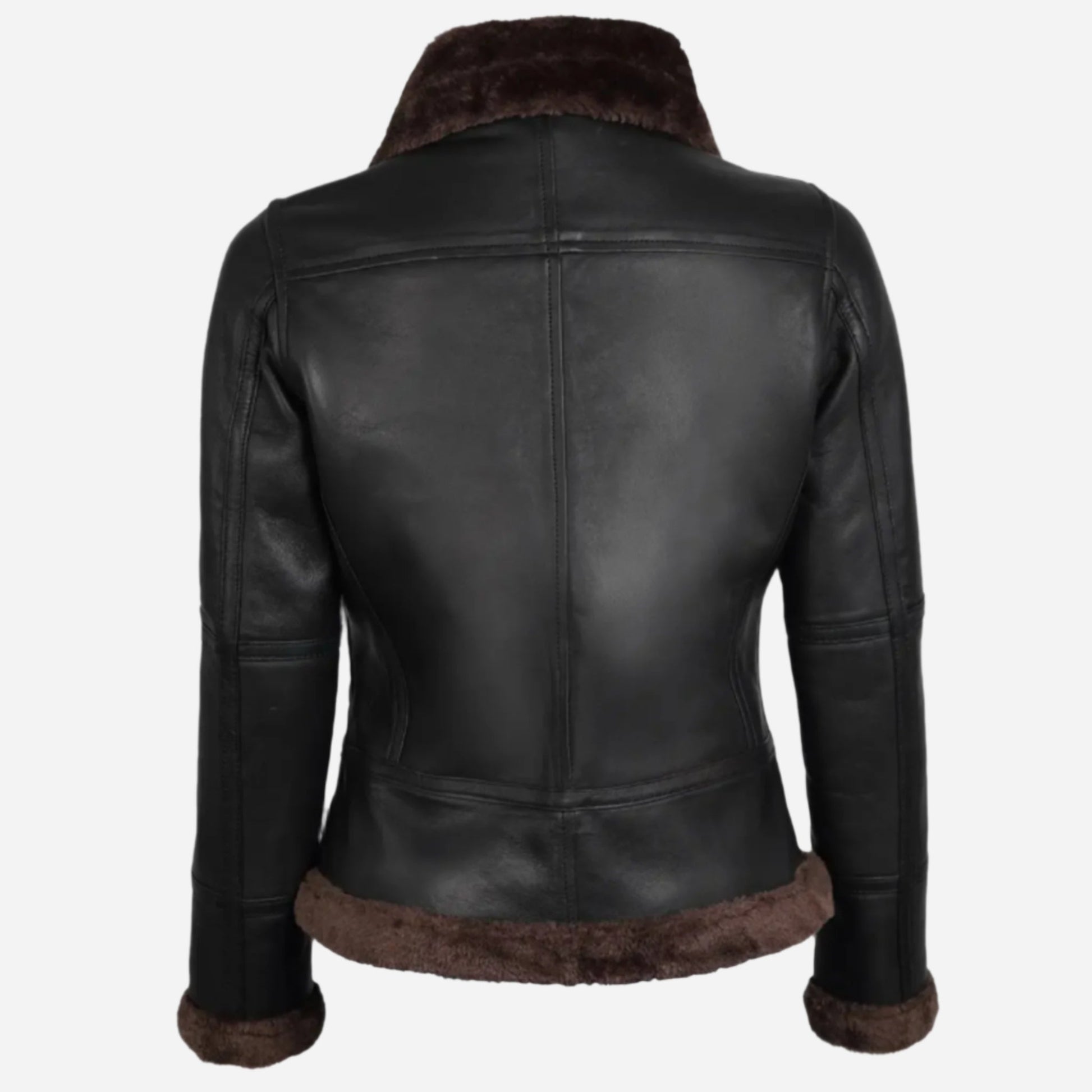 Womens Dark Brown Shearling Leather Bomber Jacket Verified Leather