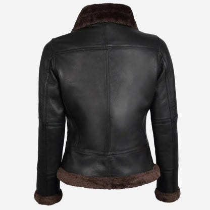 Womens Dark Brown Shearling Leather Bomber Jacket Verified Leather