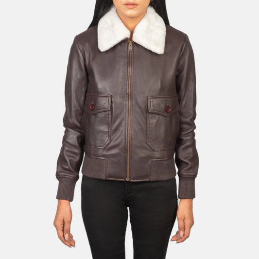 Maroon Leather Bomber Jacket