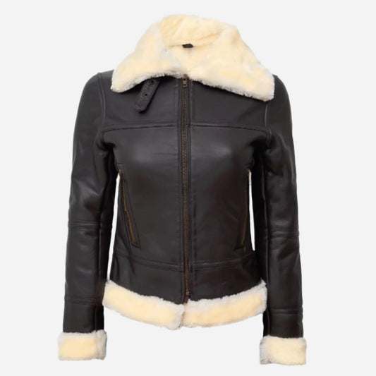 Women's Dark Brown B3 Leather Bomber Shearling Jacket