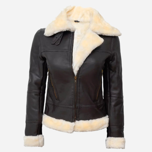 Women's Dark Brown B3 Leather Bomber Shearling Jacket