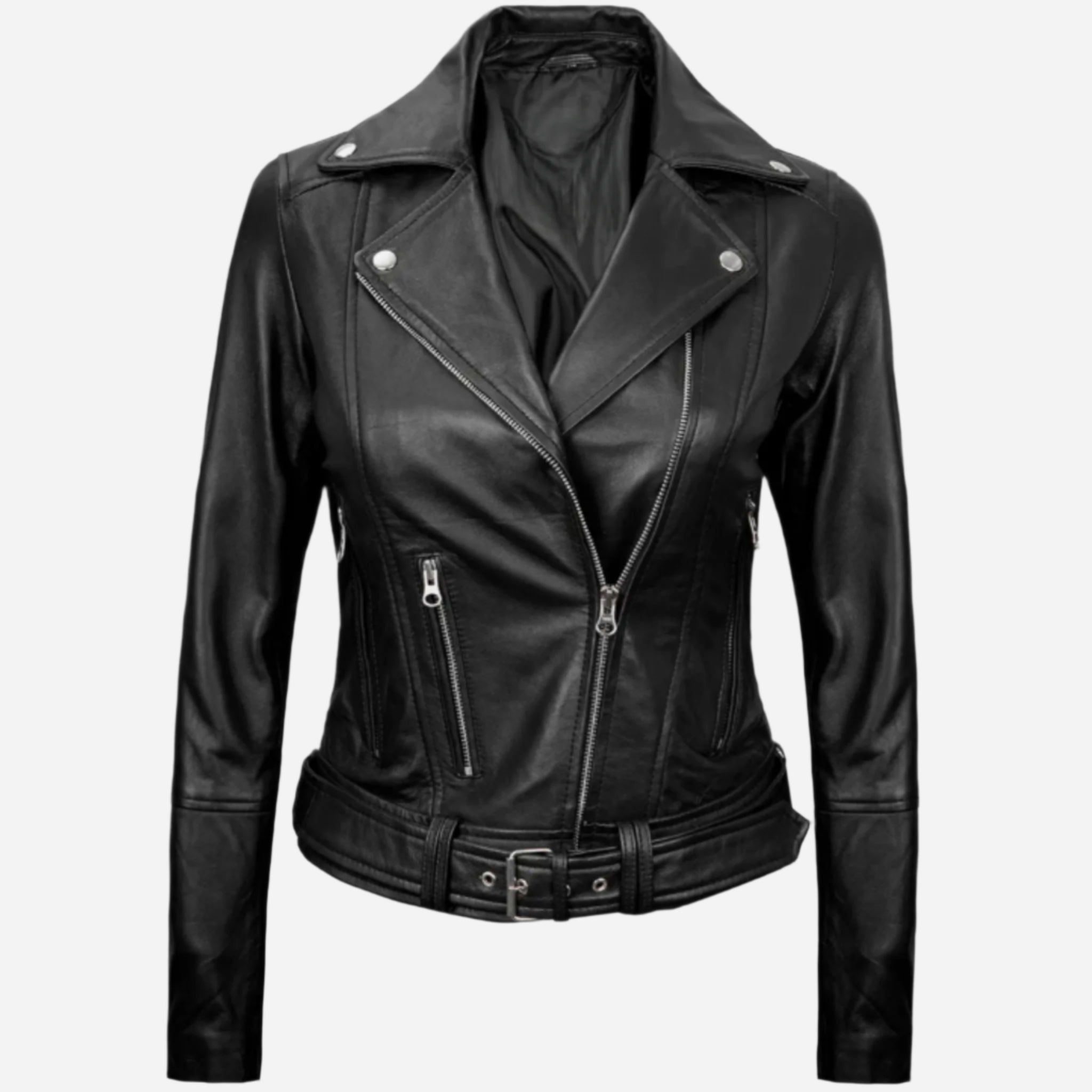 Womens Finest Leather Black Moto Jacket Verified Leather