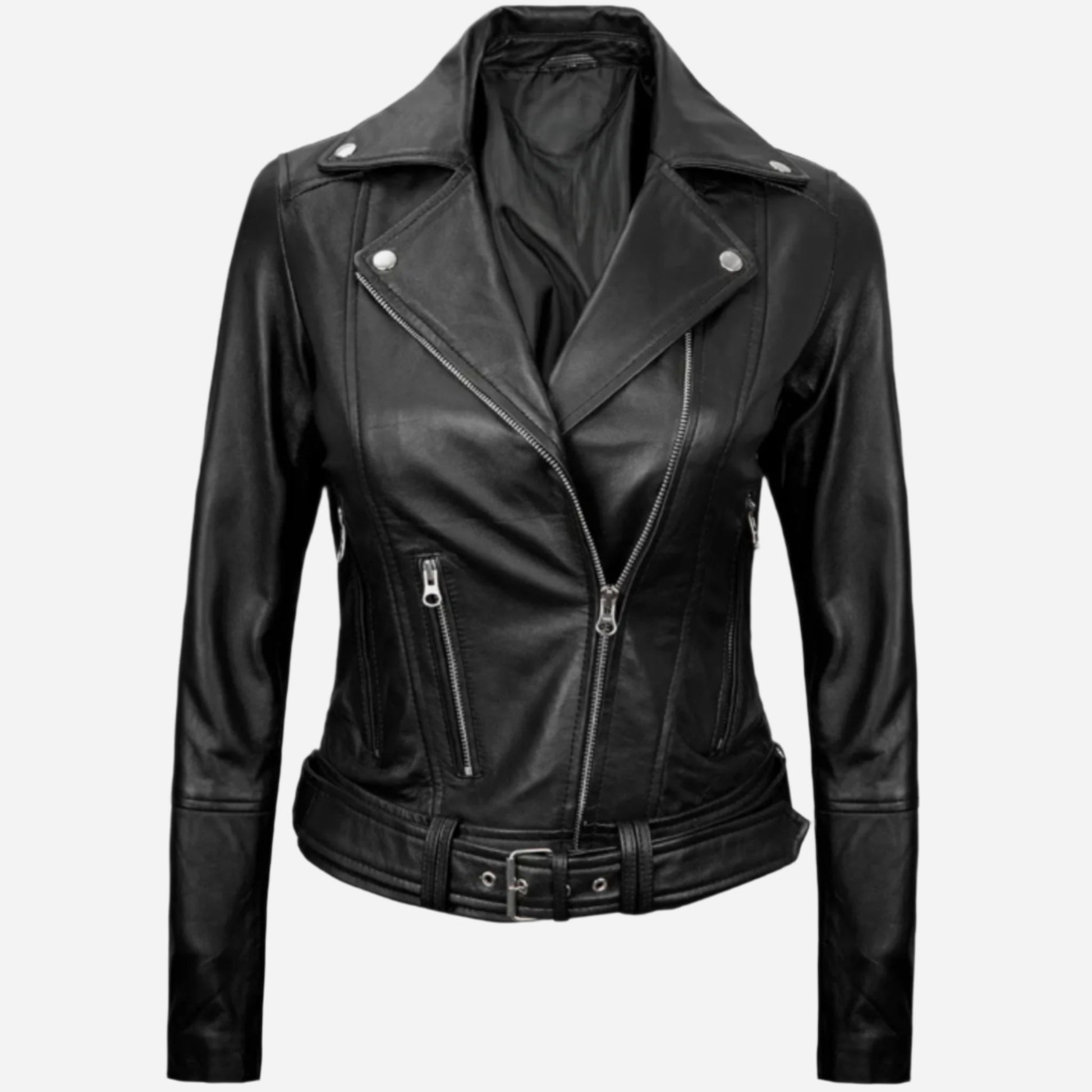 Womens Finest Leather Black Moto Jacket Verified Leather