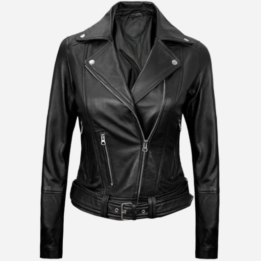 Womens Finest Leather Black Moto Jacket Verified Leather