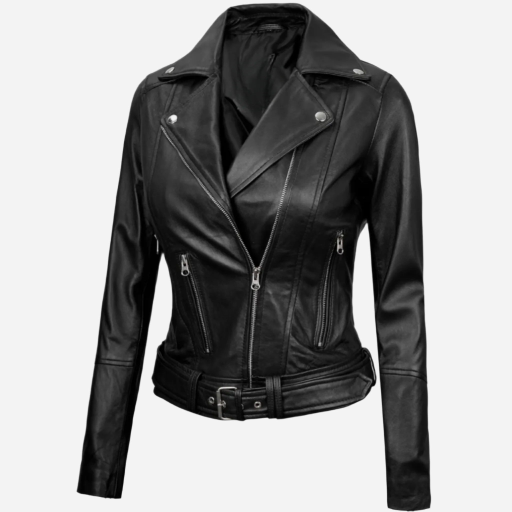Womens Finest Leather Black Moto Jacket Verified Leather