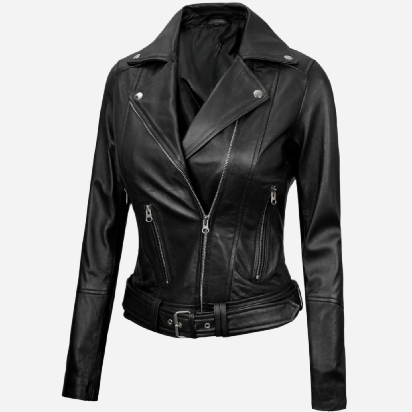 Womens Finest Leather Black Moto Jacket Verified Leather