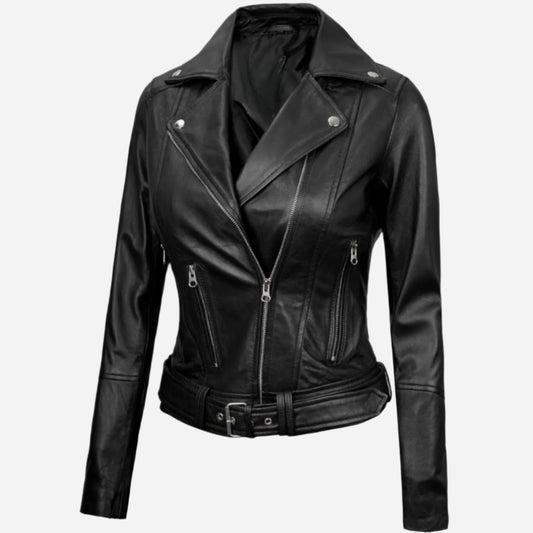 Womens Finest Leather Black Moto Jacket Verified Leather