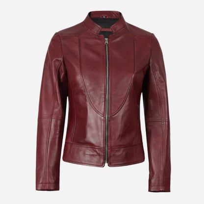 Womens Slim Fit Burgundy Leather Jacket Verified Leather