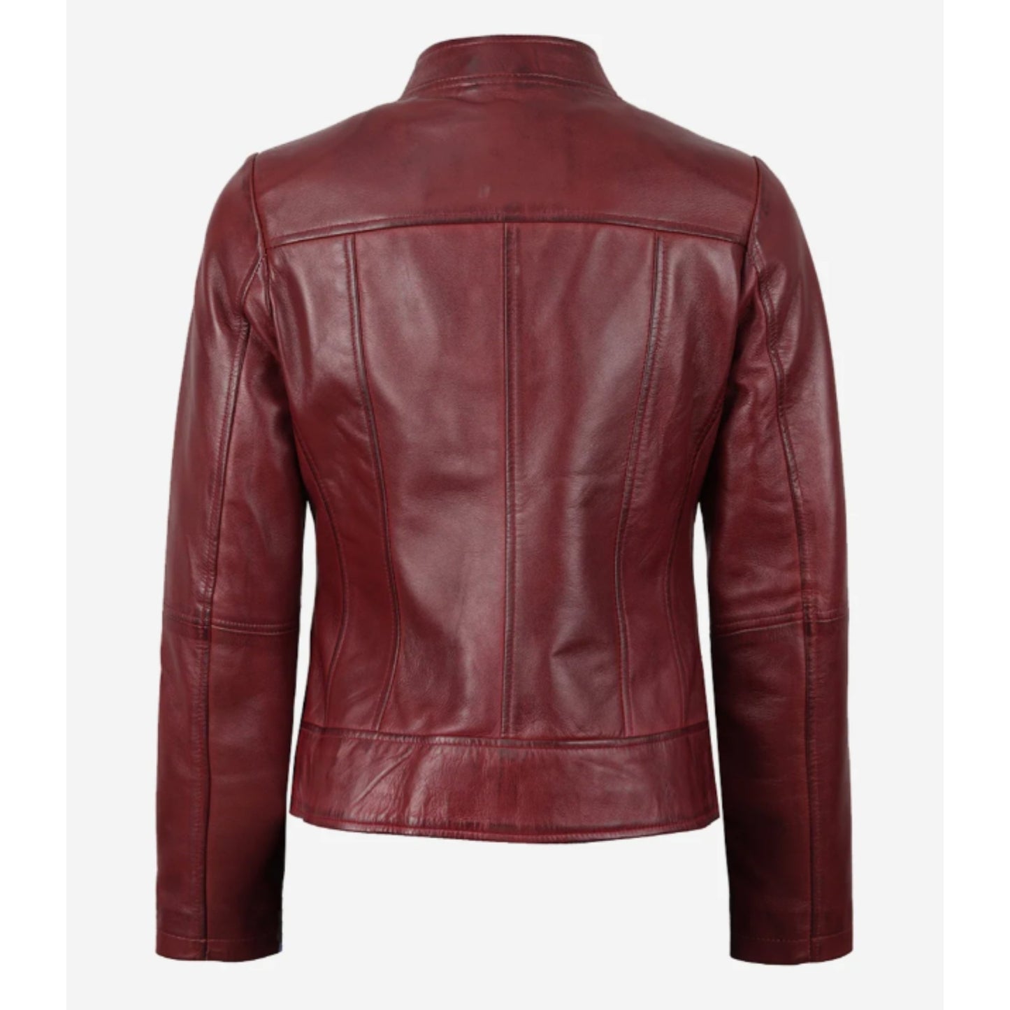 Womens Slim Fit Burgundy Leather Jacket Verified Leather