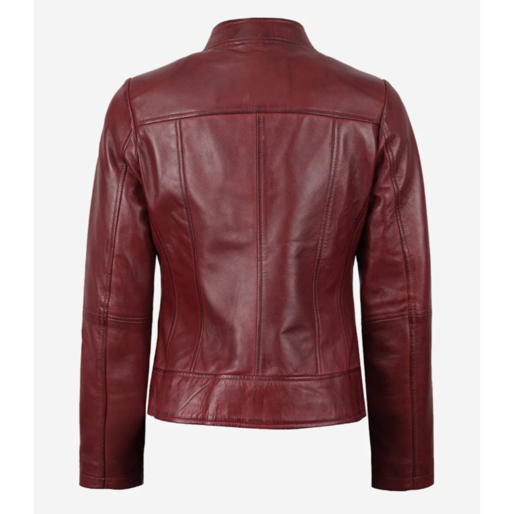 Womens Slim Fit Burgundy Leather Jacket Verified Leather
