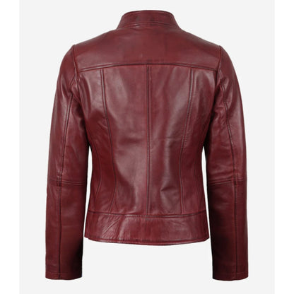 Womens Slim Fit Burgundy Leather Jacket Verified Leather