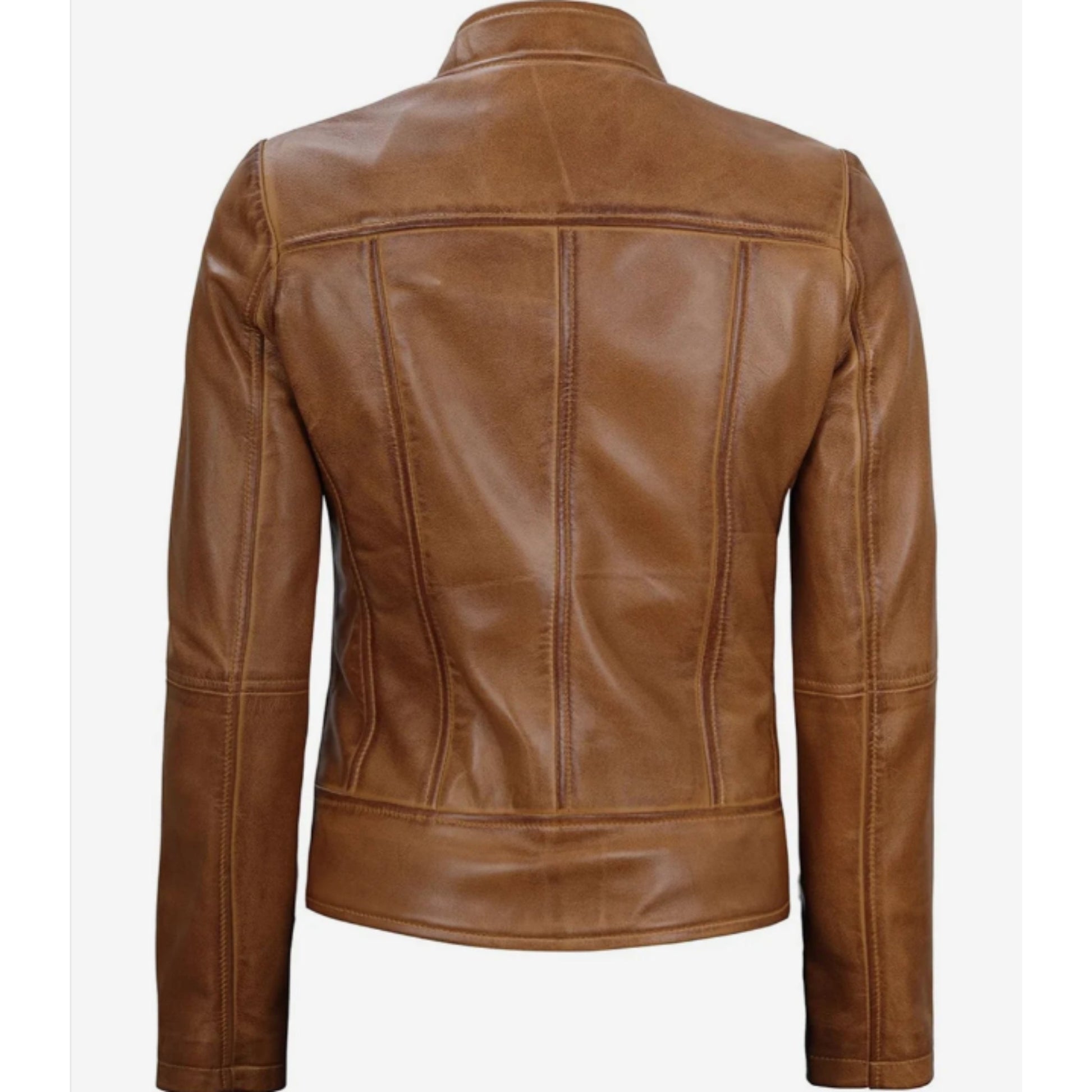 Amy Womens Camel Brown Biker Style Leather Jacket Verified Leather