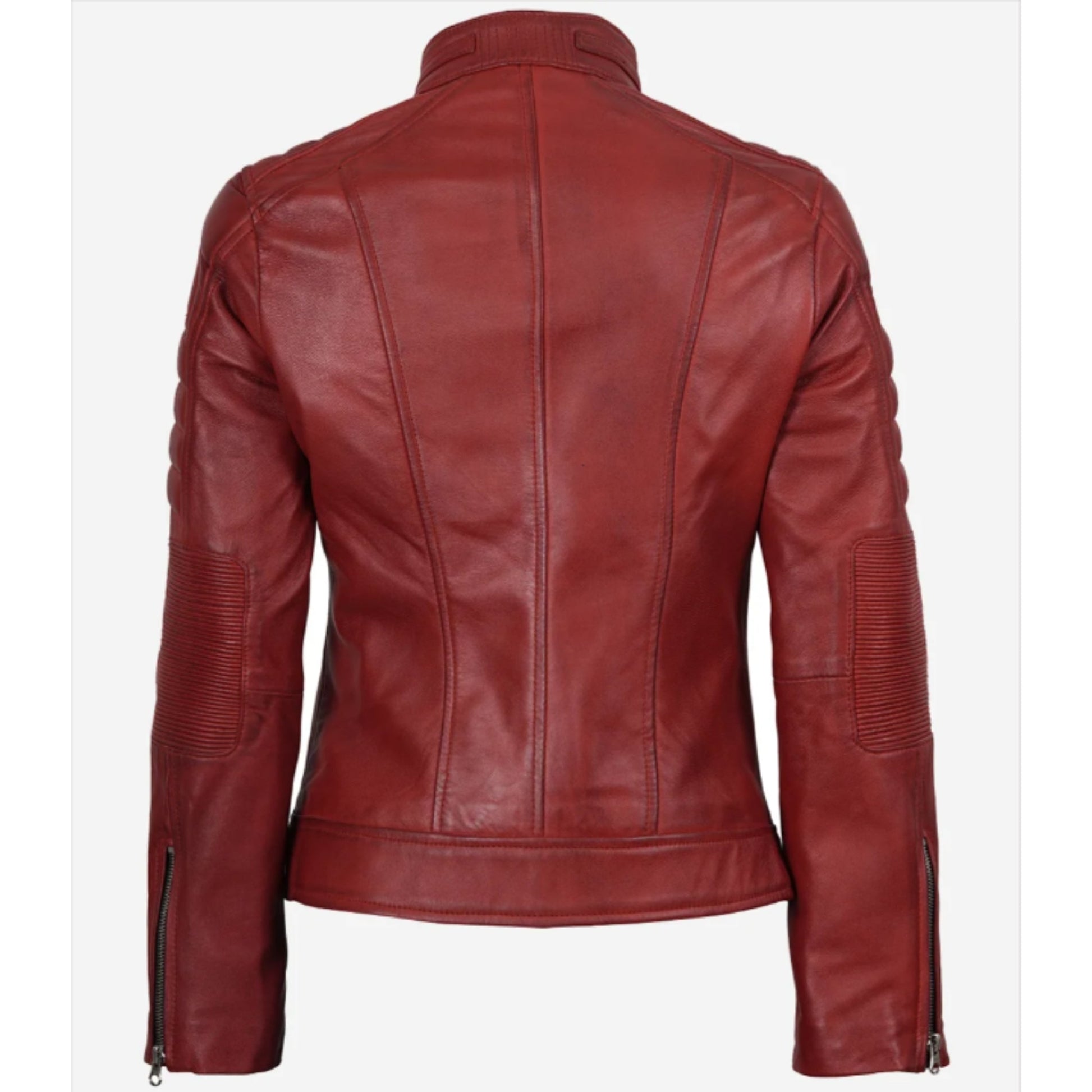 Womens Real Leather Red Cafe Racer Jacket Verified Leather