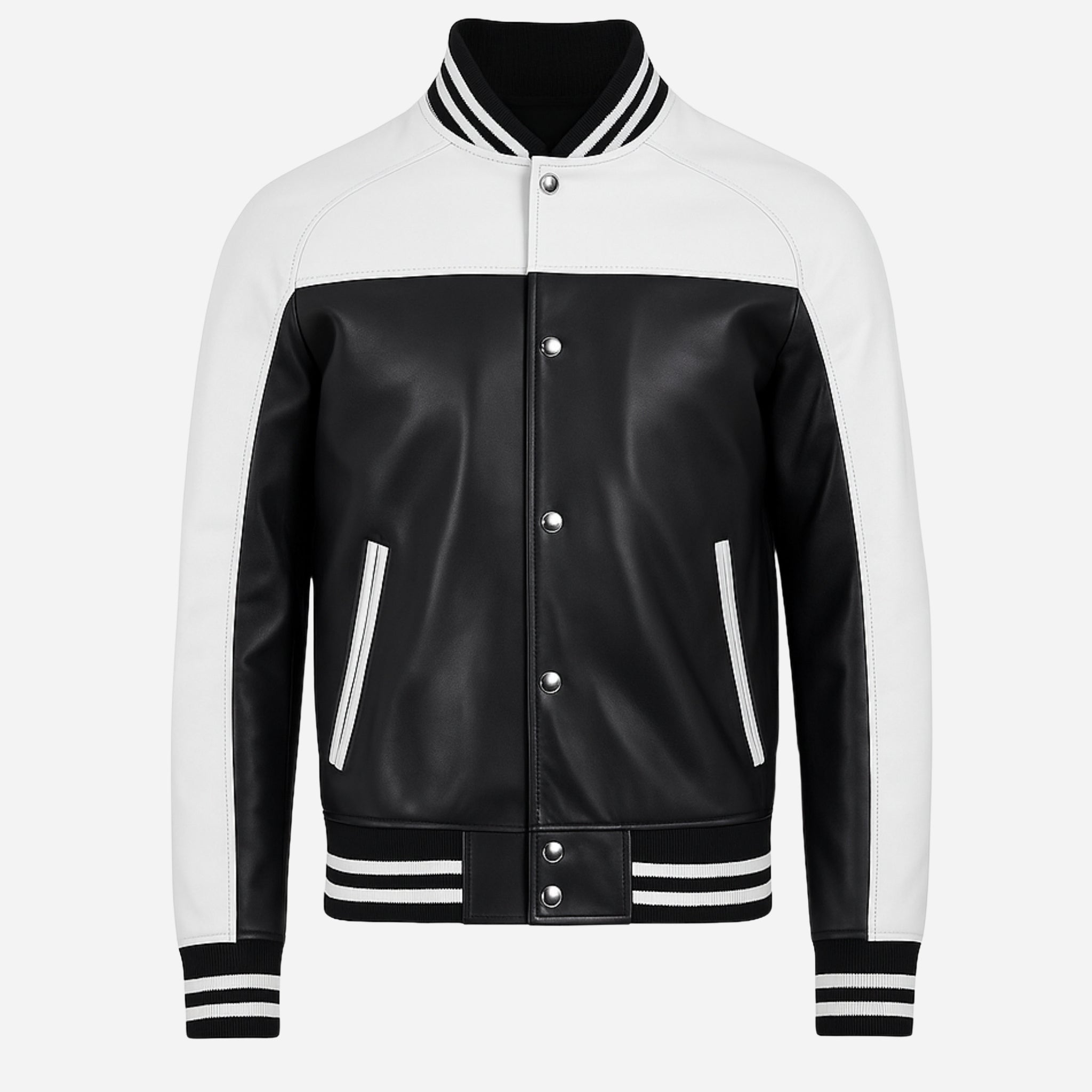 Black & White Leather Varsity Jacket Verified Leather