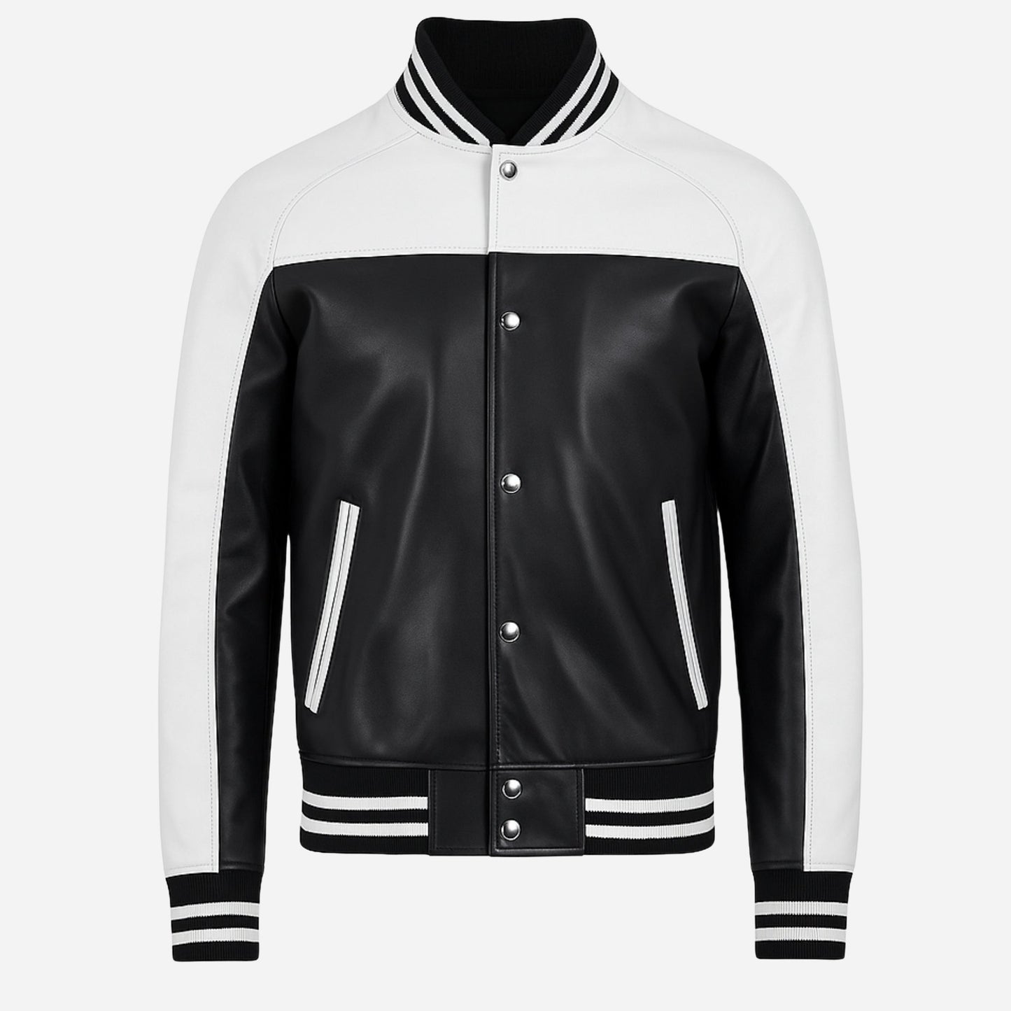 Black & White Leather Varsity Jacket Verified Leather