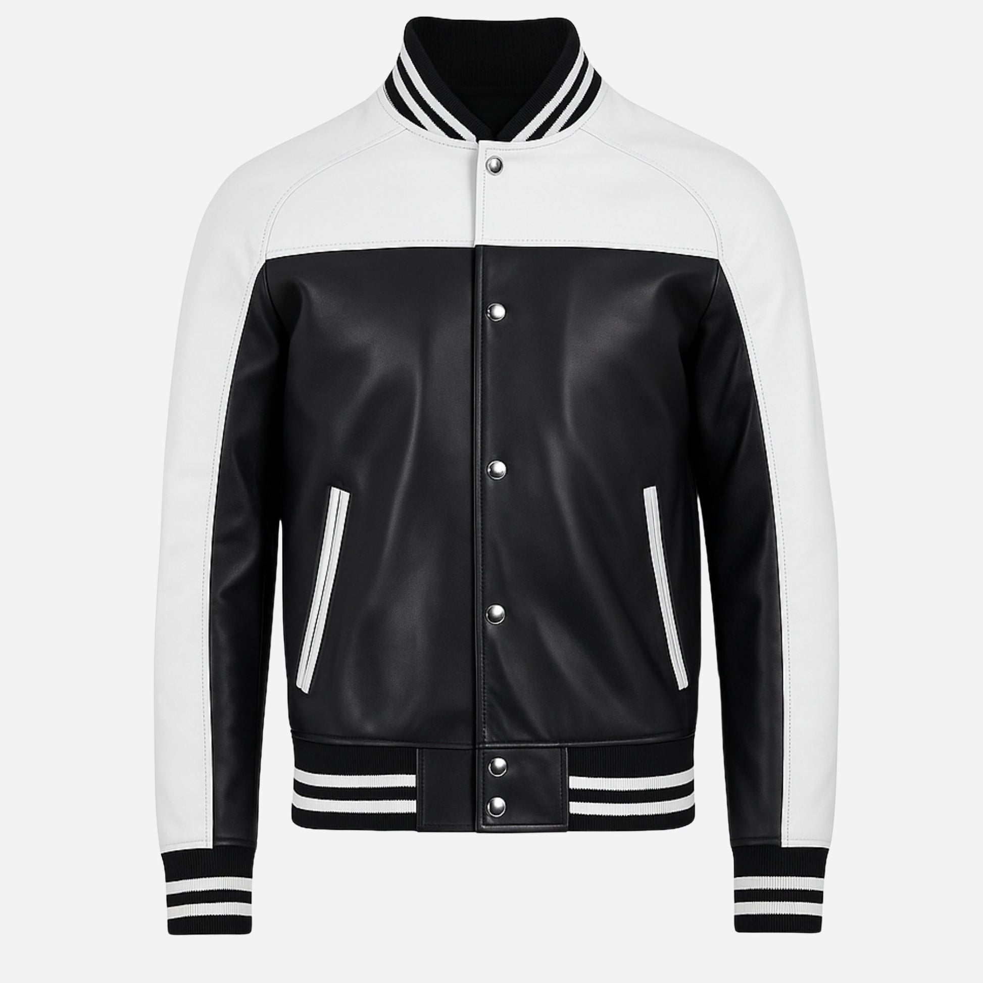 Black & White Leather Varsity Jacket Verified Leather