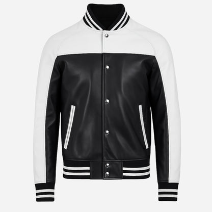 Black & White Leather Varsity Jacket Verified Leather