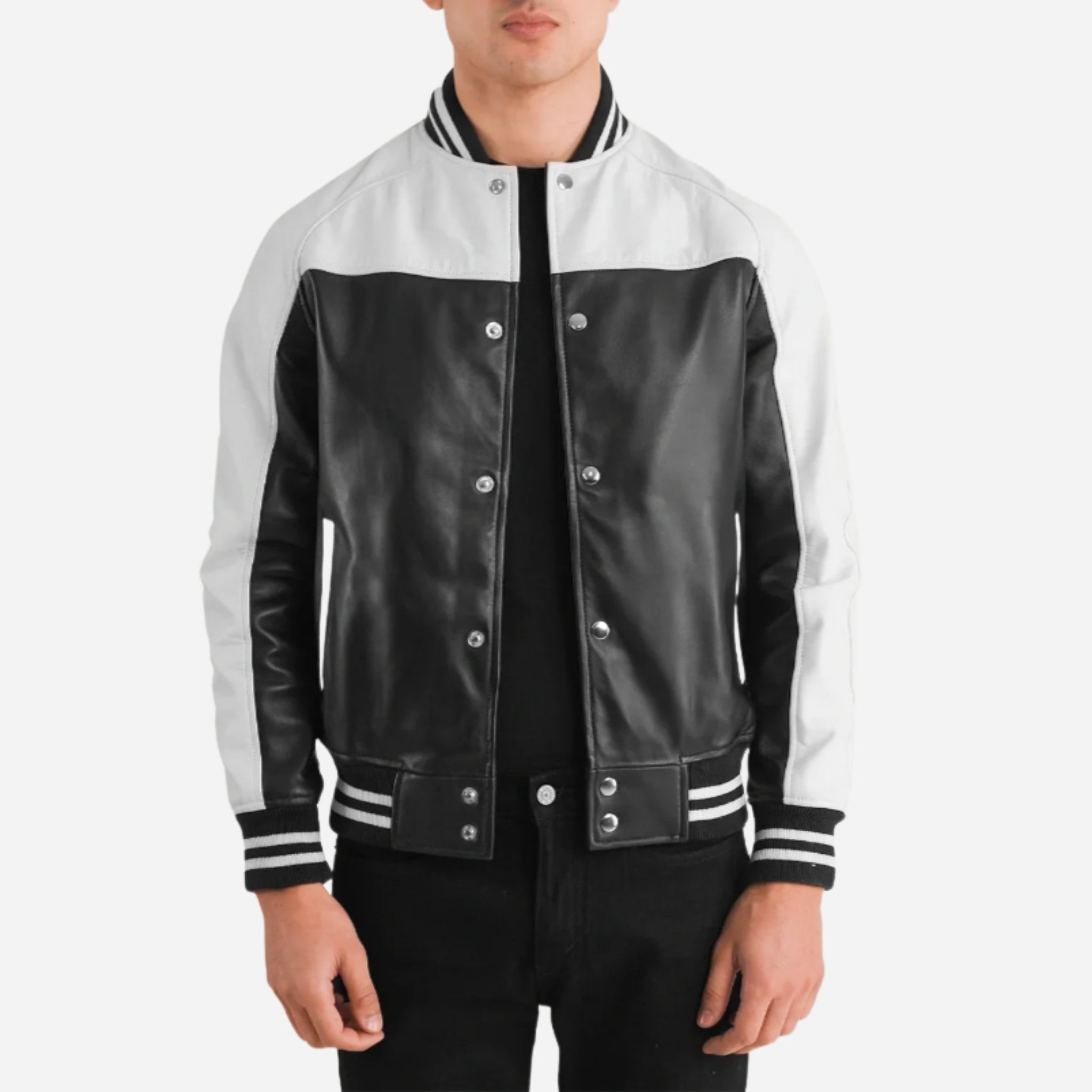 Black & White Leather Varsity Jacket Verified Leather