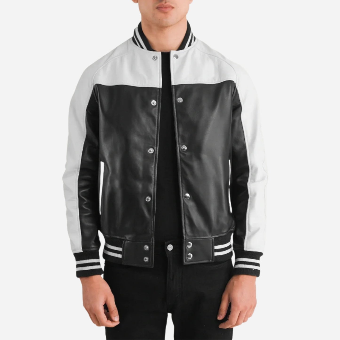 Black & White Leather Varsity Jacket Verified Leather