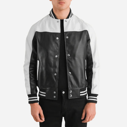 Black & White Leather Varsity Jacket Verified Leather