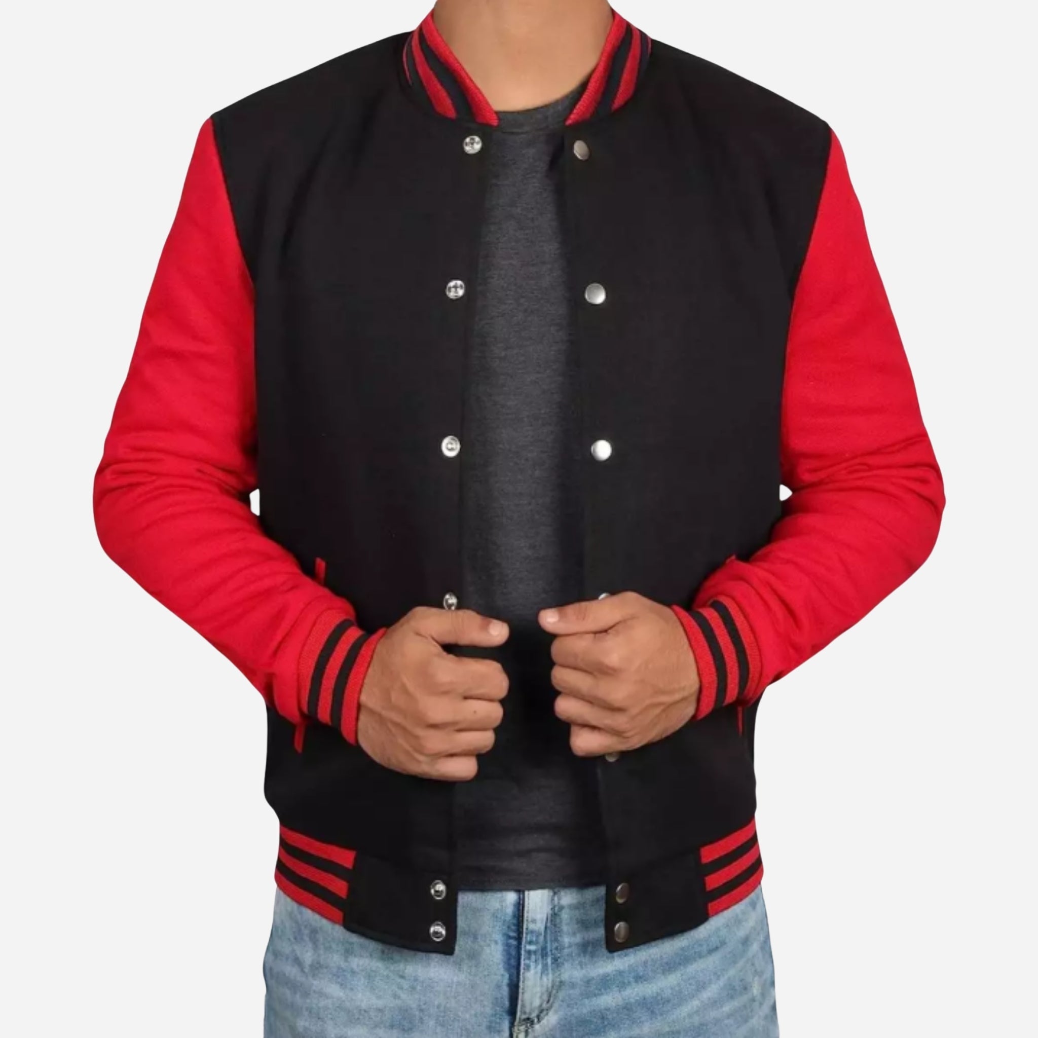 Men's Red and Black Varsity Jacket Verified Leather