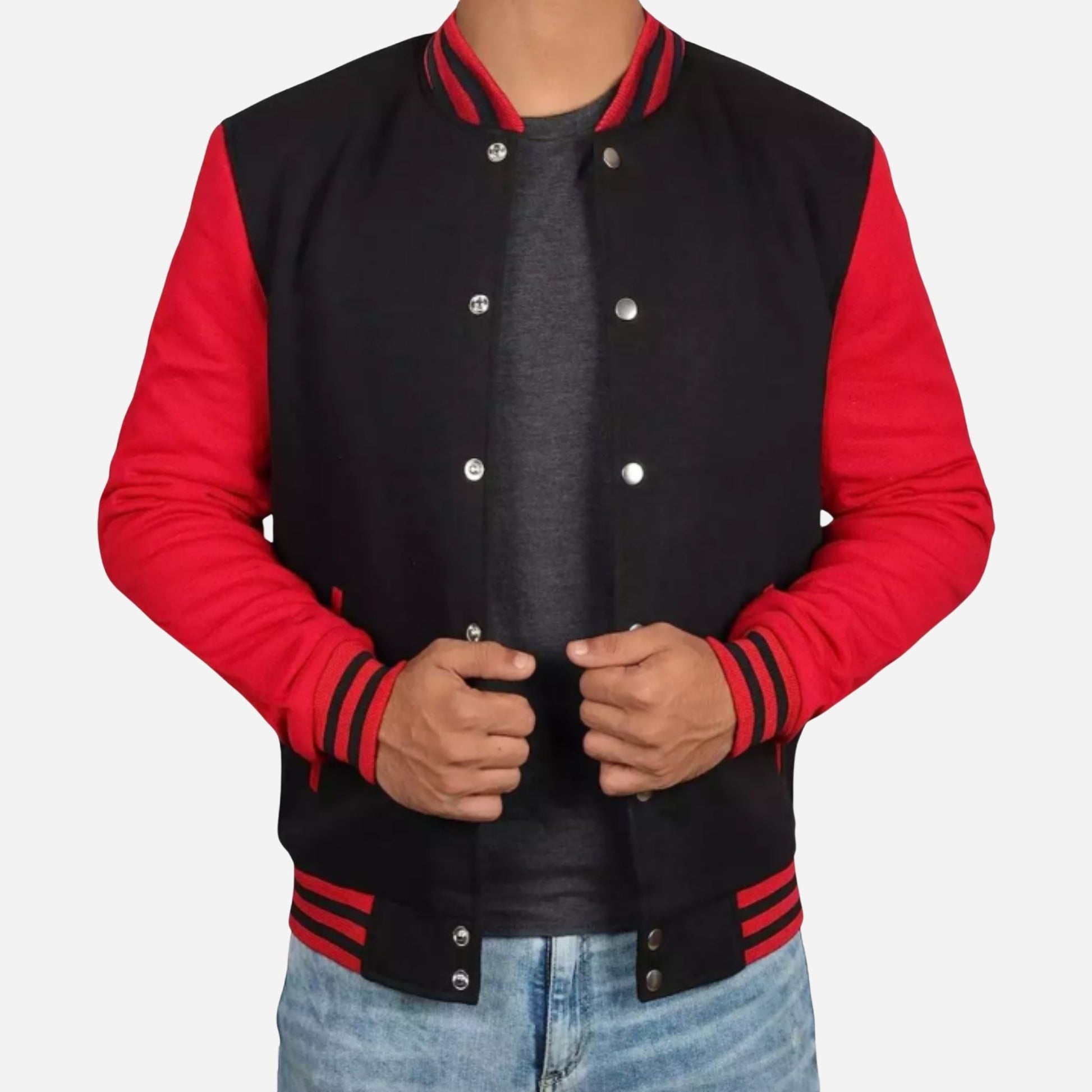 Men's Red and Black Varsity Jacket Verified Leather