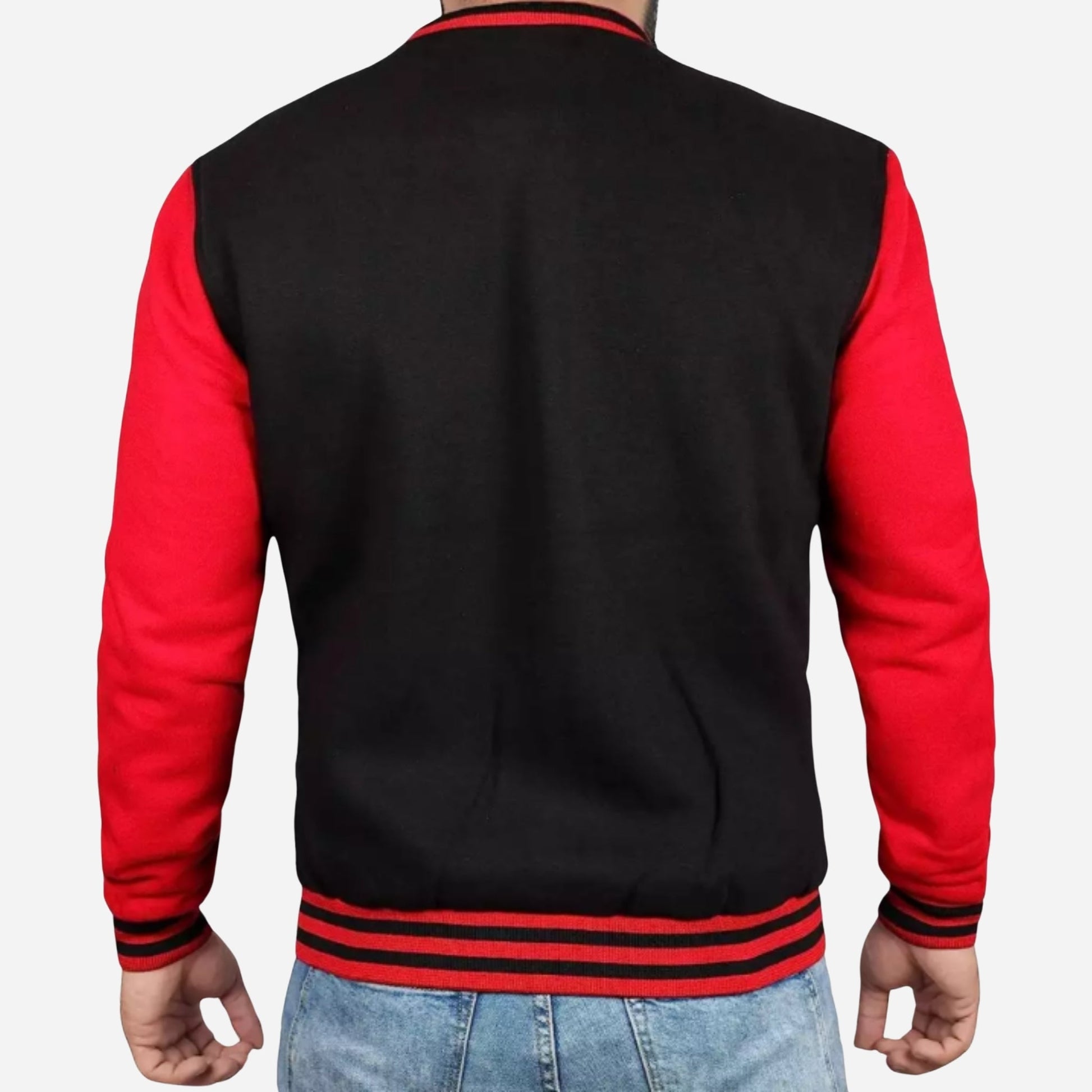 Men's Red and Black Varsity Jacket Verified Leather