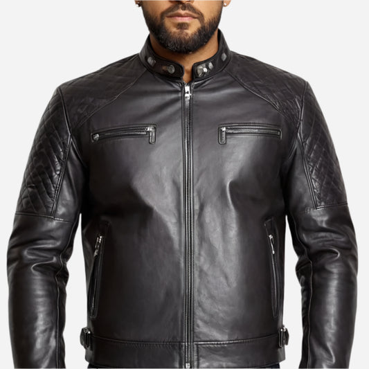 Men Casual Black Bomber Leather Jacket