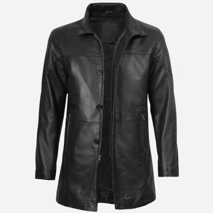 Men's Tall Black Leather Coat – 3/4 Length Coat Verified Leather