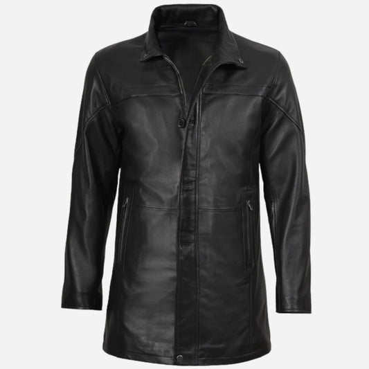 Men's Tall Black Leather Coat – 3/4 Length Coat Verified Leather