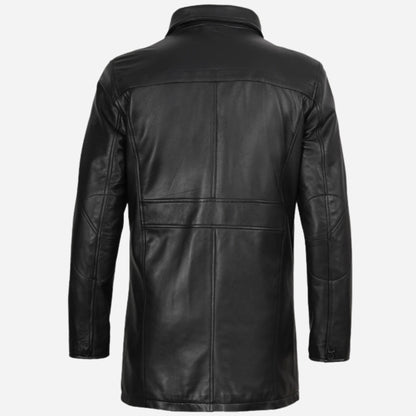 Men's Tall Black Leather Coat – 3/4 Length Coat Verified Leather