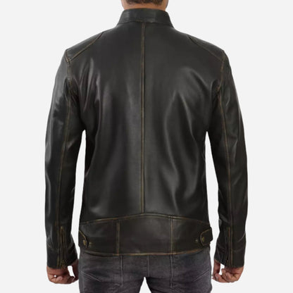 Men's Tall Distressed Brown Cafe Racer Leather Jacket Verified Leather