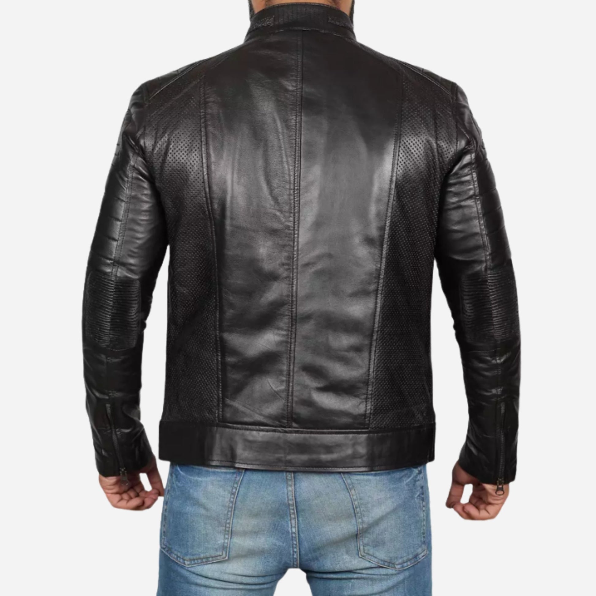 Men's Tall Cafe Racer Black Leather Jacket Verified Leather