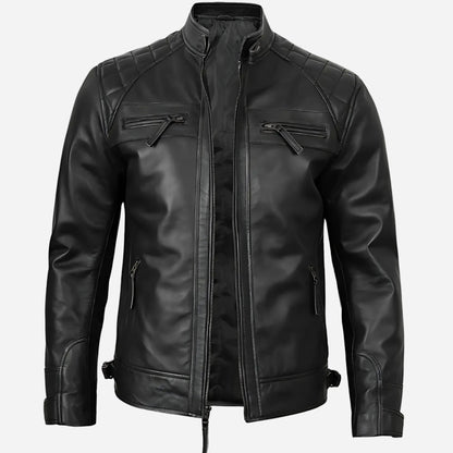 Men's Black Cafe Racer Leather Jacket