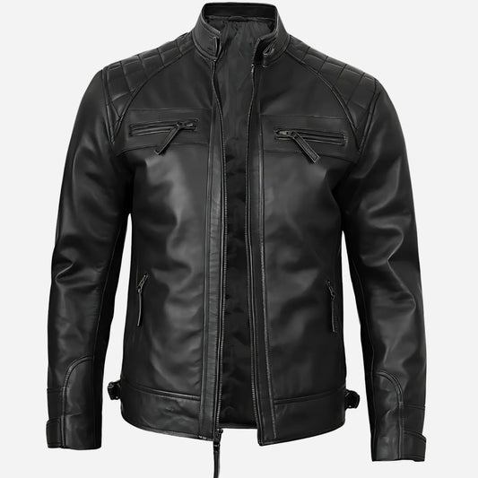 Men's Black Cafe Racer Leather Jacket