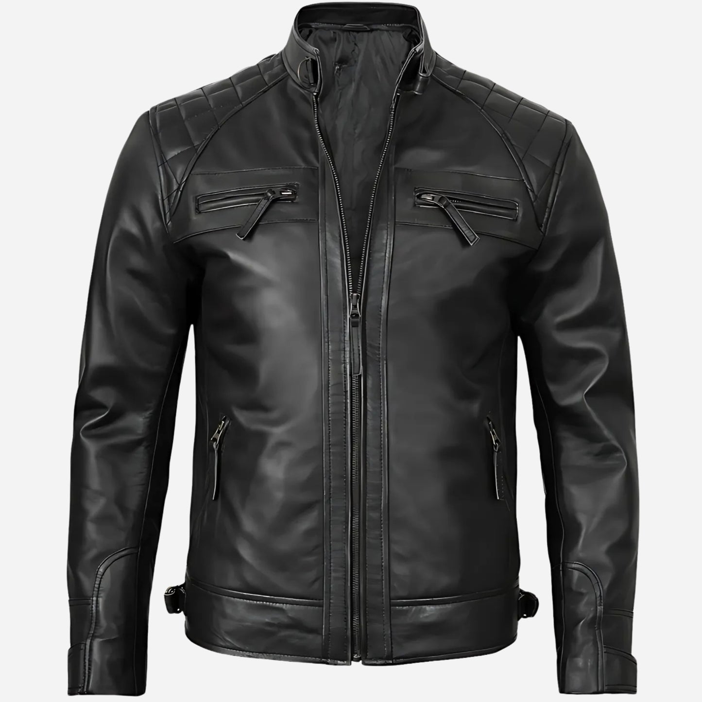 Men's Black Cafe Racer Leather Jacket