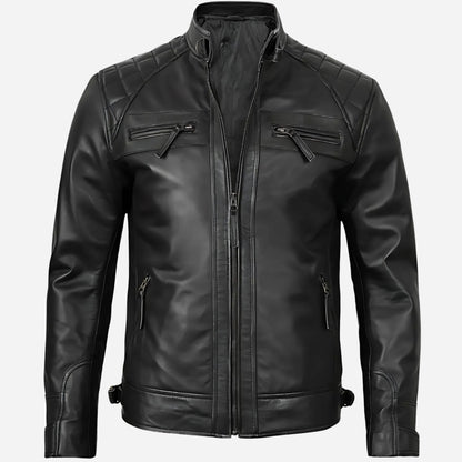 Men's Black Cafe Racer Leather Jacket