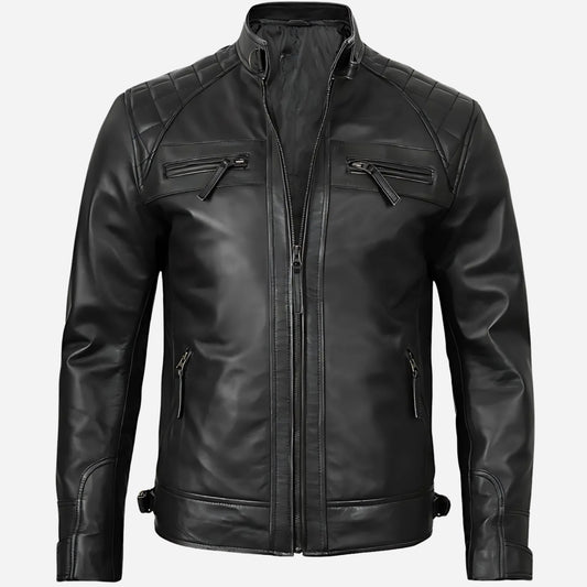 Men's Black Cafe Racer Leather Jacket