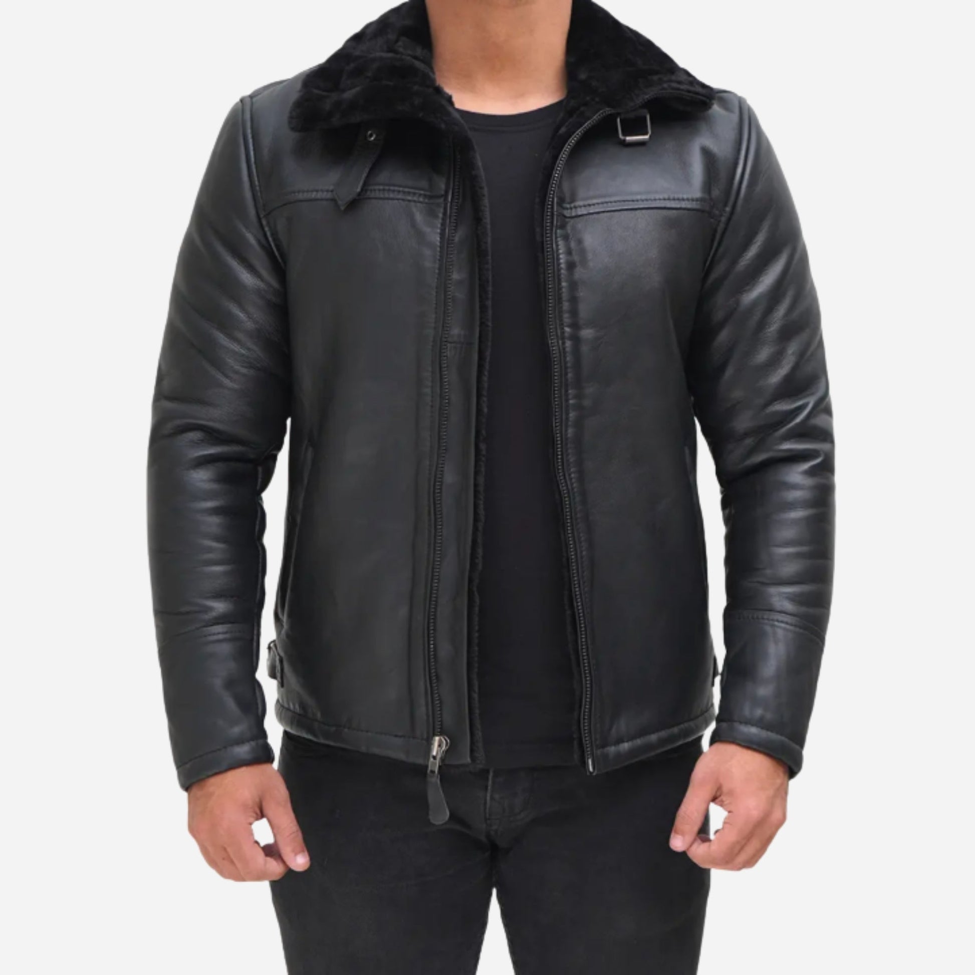 Men's B3 Bomber Black Shearling Leather Jacket Verified Leather