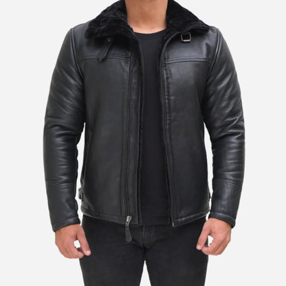 Men's B3 Bomber Black Shearling Leather Jacket Verified Leather