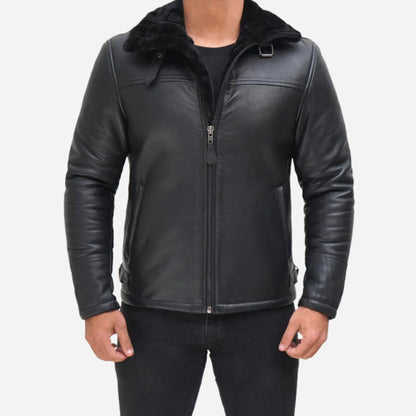 Men's B3 Bomber Black Shearling Leather Jacket Verified Leather
