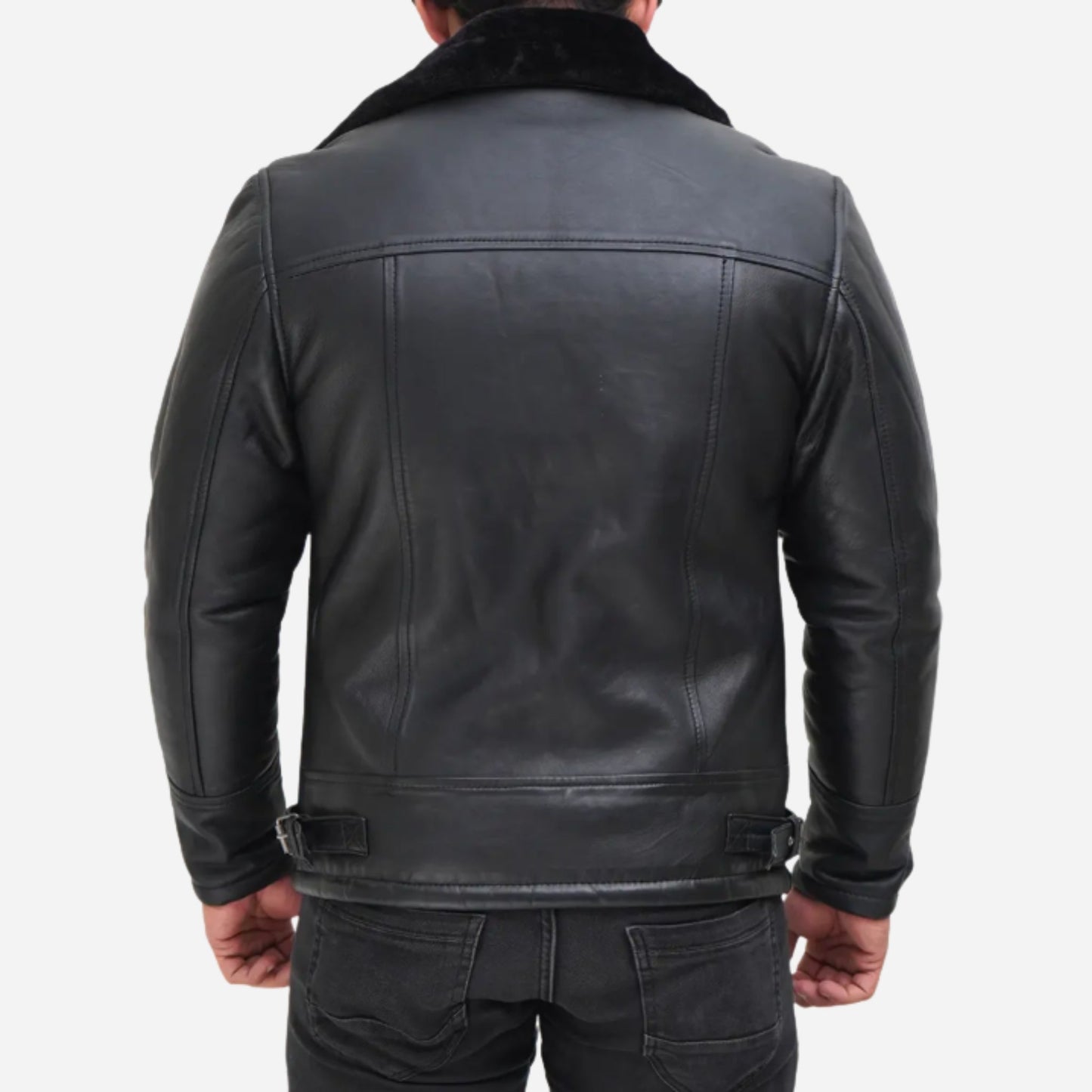 Men's B3 Bomber Black Shearling Leather Jacket Verified Leather