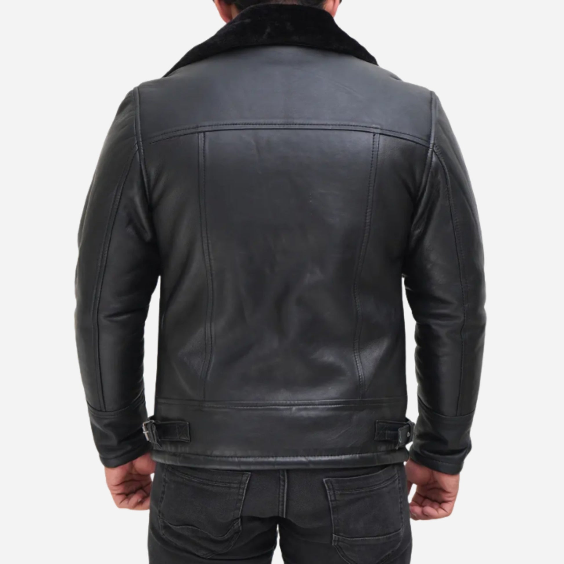 Men's B3 Bomber Black Shearling Leather Jacket Verified Leather