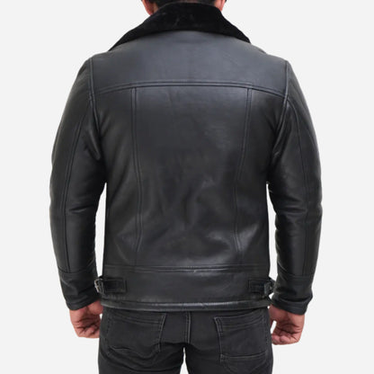 Men's B3 Bomber Black Shearling Leather Jacket Verified Leather