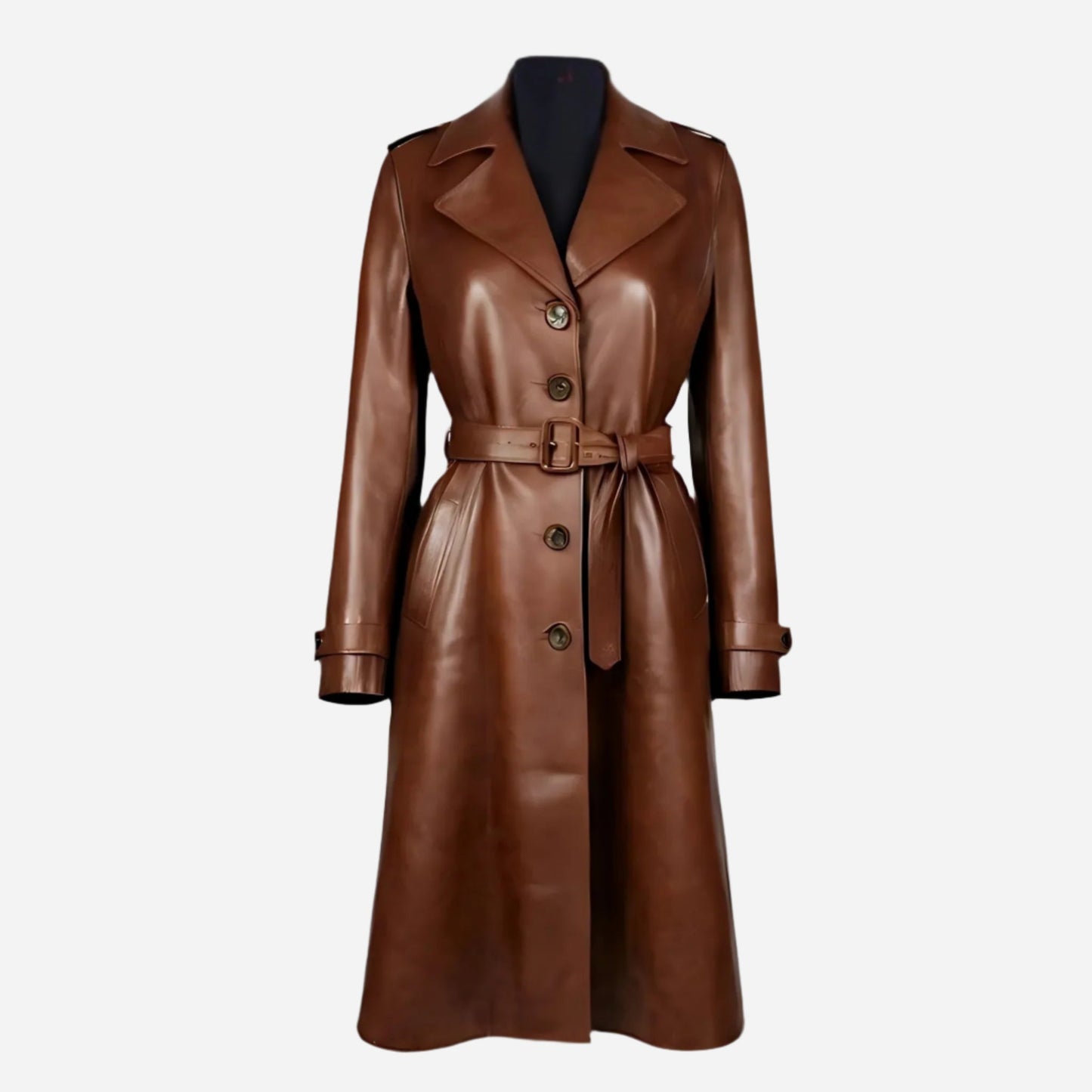 Vintage Women’s Brown Leather Long Coat Verified Leather