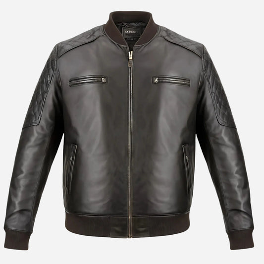 Men Black Bomber Leather Jacket