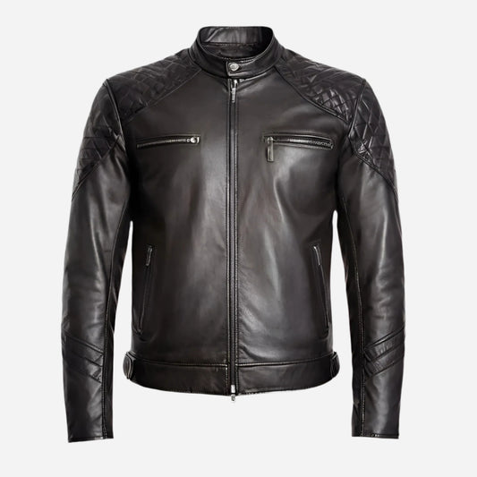 Men Casual Black Bomber Leather Jacket
