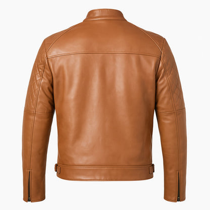 Men Classic Collar Real Leather Brown Jacket Verified Leather