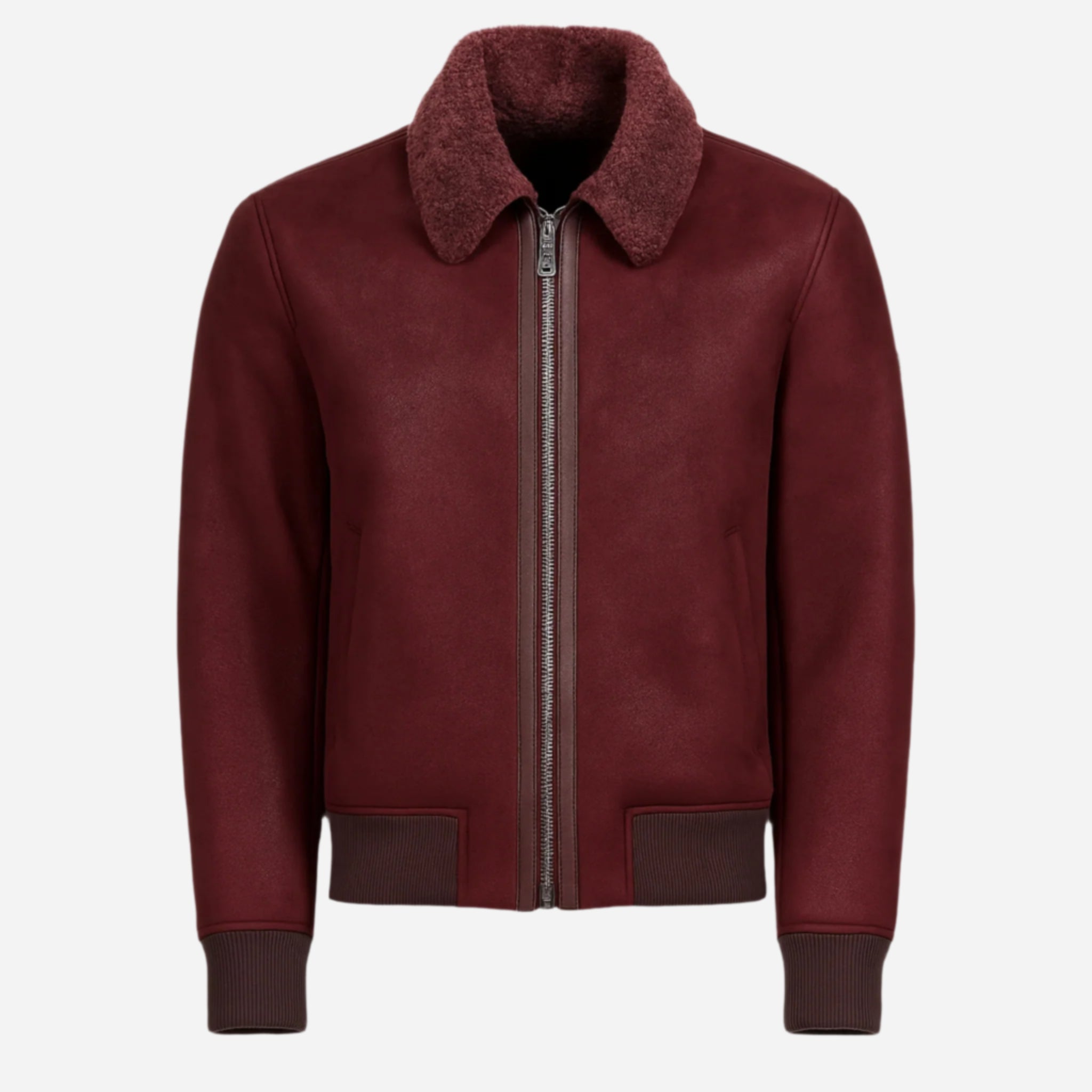 Men's Shearling Bomber Jacket with Faux Fur Collar Verified Leather